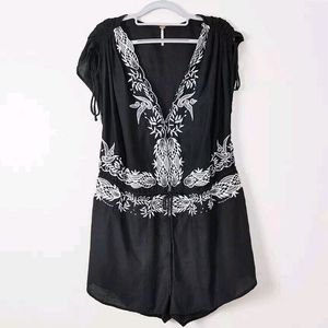 Free People Weila Black Embroidered Romper