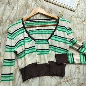 Strip Thin Crop Sweater