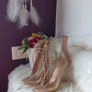 CLEAR NUDE LACE BOOTS🤍