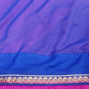 Pink White Royal Blue Festive Wear Saree