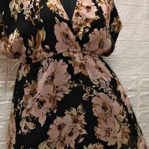 Floral Printed Black Dress