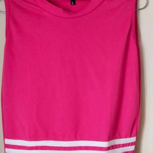 Casual Polyester Blend High Neck Sleeveless Pink