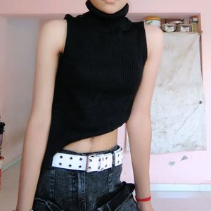 Black Asymmetrical Knitted Top