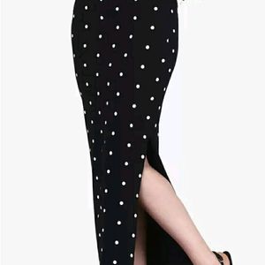 FABALLEY Women Polka Print Straight Black Skirt