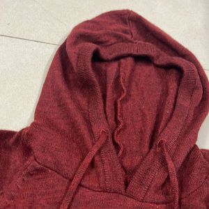 Maroon Casual Sweater With Hoodie