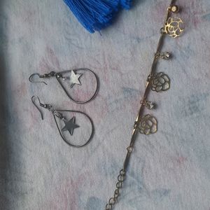 Blue Tassel And Star Metal Earrings