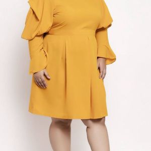 Women Yellow Solid Fit And Flare Dress