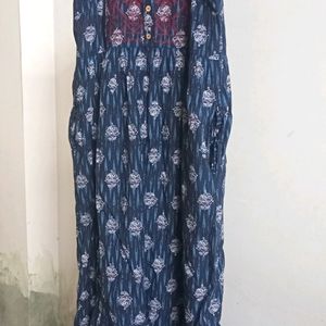 Anouk Navy Blue Printed Cotton Dress