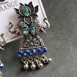 Oxidized Blue Elephant Earrings