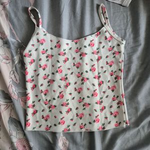 Women White Floral Cami Top (Cottage core)