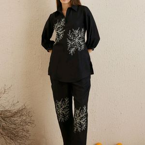 Black Embroidered Tunic With Trouser