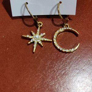 Golden Moon And Star Hoop Earrings