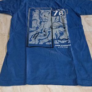 Printed Kids Round Neck Blue T-Shirt