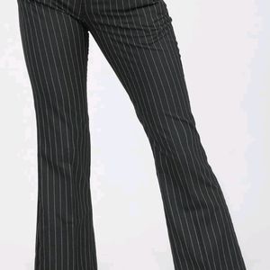 Striped Black Bootcut Low Rise Trousers