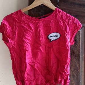 Cute Pink Top With Meow Sticker