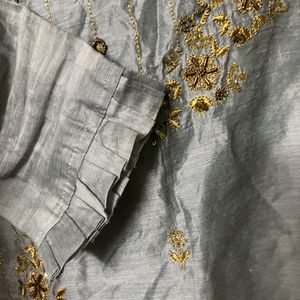 Grey Kurta With Golden Work