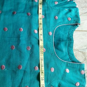 Blue Colour Straight Kurta With PinkColor Polkadot