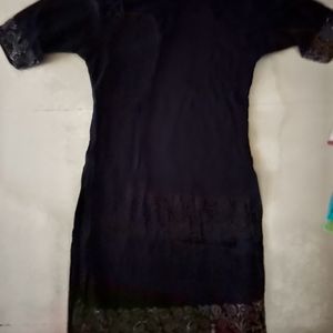 Stand Collar Black Kurti With White Print