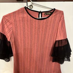 Beautiful Rust Top With Black Frill Sleeves