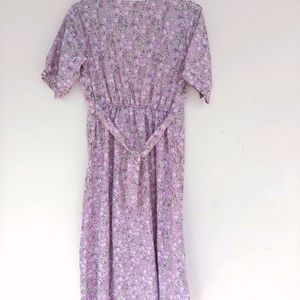 Floral print lavender dress with front slit