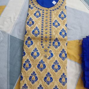 Unstitched Dress Material (Navy Blue)