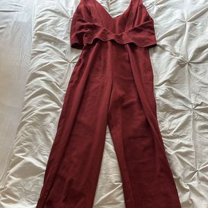 Forever 21 Maroon Backless Jumpsuit