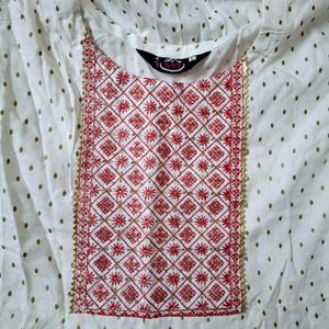 White Embroidered Polka Dot Anarkali Kurti