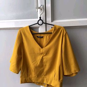 Harpa Casual Regular Sleeves Yellow Crop Top