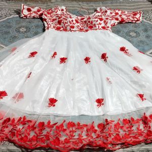 White And Red Anarkali Suit