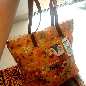 Avaasa Owl 🦉 Printed Orenge Tote Bag Party Wear
