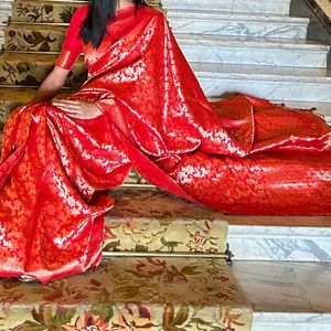 House of Pataudi Red Banarasi Silk Saree