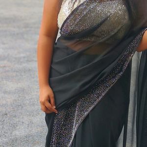 Complete New Black Saree With Its Original Blouse