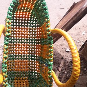 Hand Made Yellow With Green Striped Wire Bag