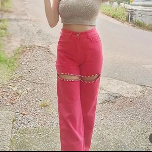 Rhinestone Wide Leg Pants