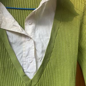 Green Shirt Style Sweater/ Cardigan