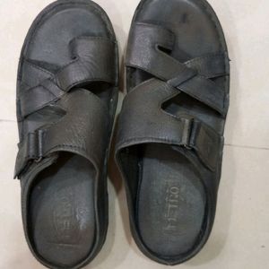 Black Leather Slippers For Man's
