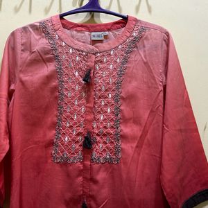 Neerus Coral & Brown Colour Kurta Size L