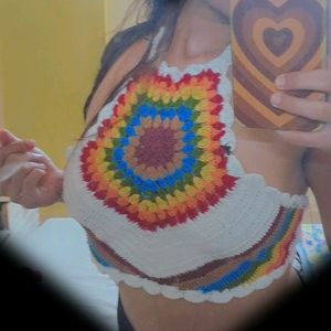 Rainbow🌈 Handmade Crochet Halter Neck Top