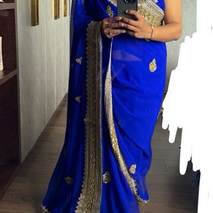 Royal Blue Embroidered Heavy Saree