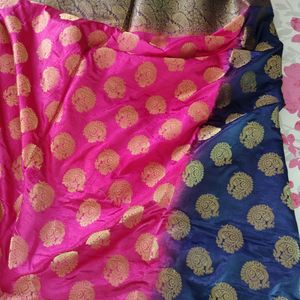 Pink And Blue Art Silk Saree For Women