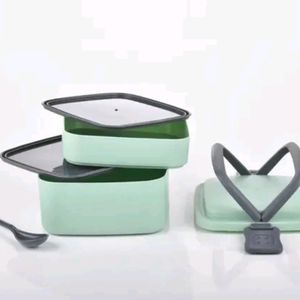 GREEN DOUBLE-LAYER PORTABLE LUNCH BOX STACKABLE WI