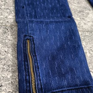 Printed Blue Jeans With Zipper On Bottom