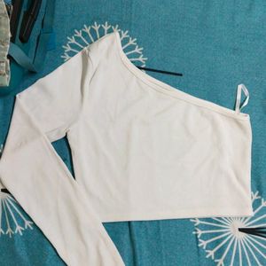 ONE Shoulder CROP WHITE TOP