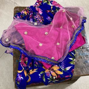 Girls Pink Floral Print Dhoti And Kurta Set