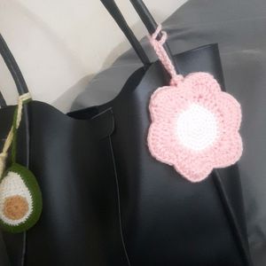 Crochet Pink Flower Bag Charm