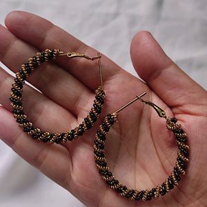 Golden Black Hoop Earrings