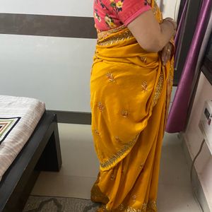 Beautiful Mustard Saree With Unstitch Blouse