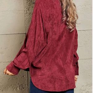 Korean Oversized Carduroy Shirt In Red