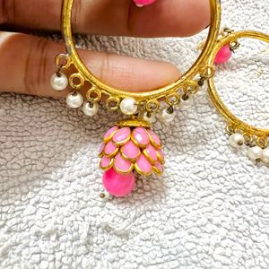 Golden And Pink Earrings