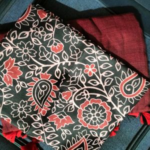 Sale🎉 Maroon Khadi Cotton Saree With Leaf Print